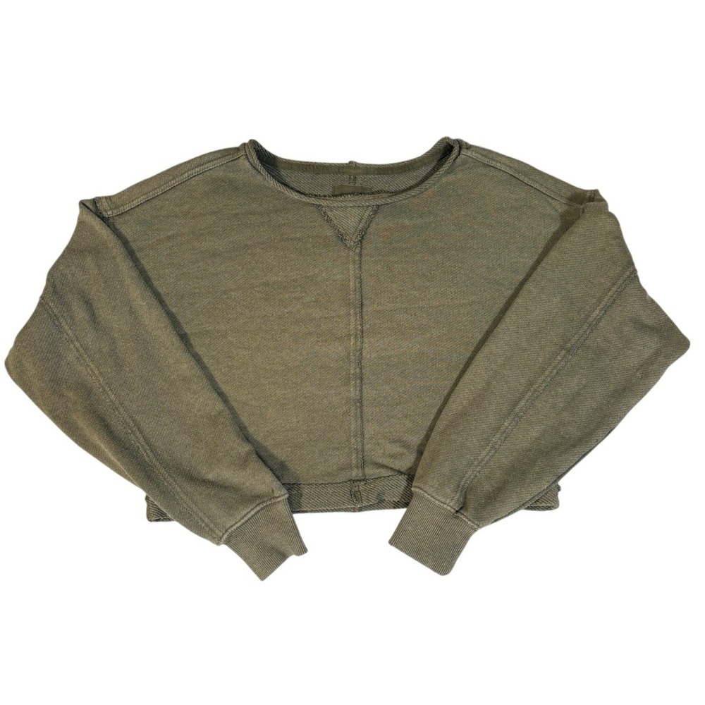 Aerie Womens XS Olive Green Cropped Sweatshirt Long Sleeve Seam Detail Pullover